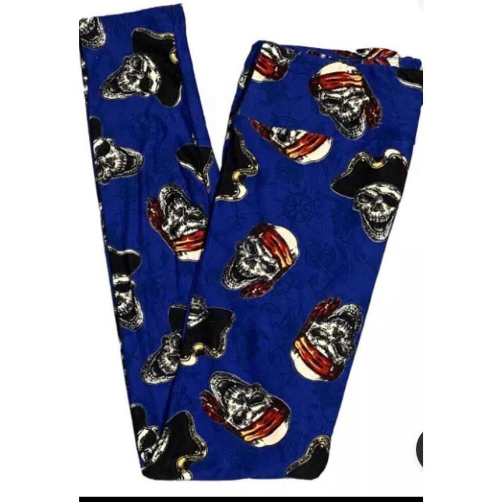 New Lularoe Skull Pirates Leggings. OS Size 2-10 Patriotic Halloween America